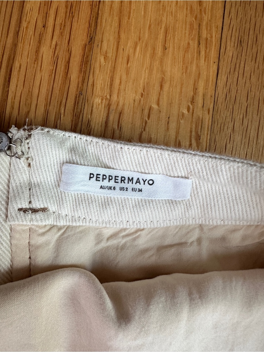 Peppermayo Off-White Denim Bandeau Top & Mini Skirt Matching Set US 2 AU 6 - Picture 7 of 8